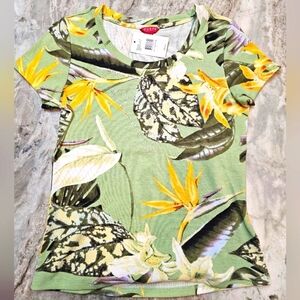 GUESS Tropical Floral Rhinestone Logo Tee Shirt Women’s Large NWT